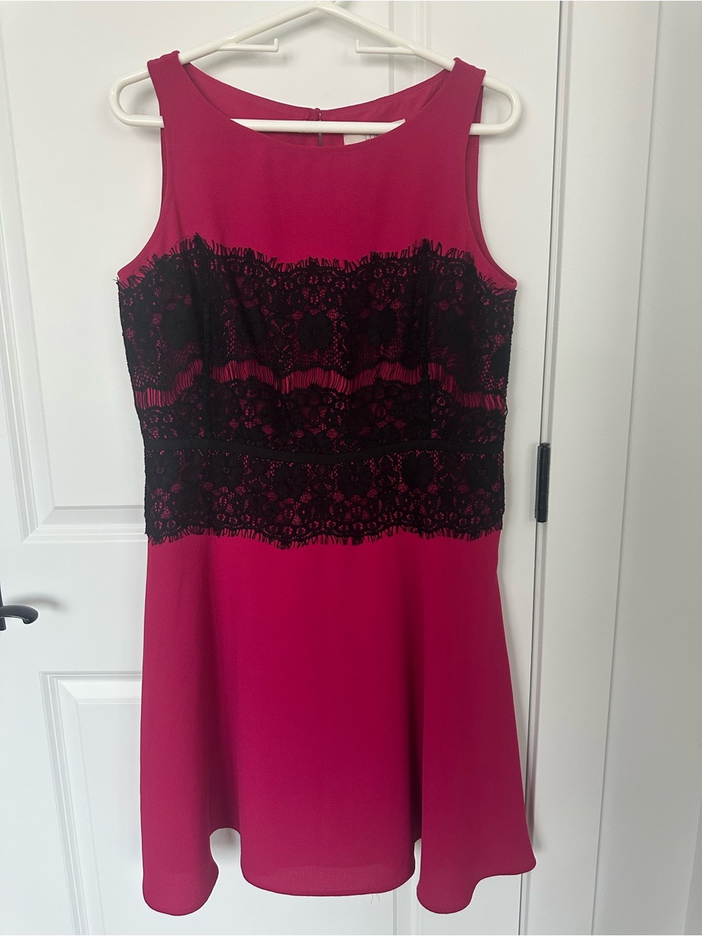 LOFT Fuchsia Sleeveless Dress with Black Lace Detail